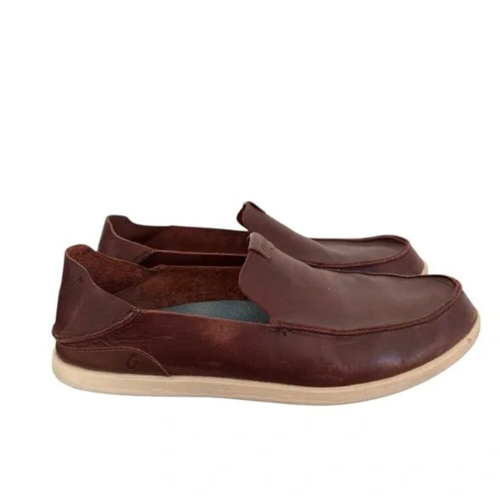 OluKai Nalukai Brown Leather Slip-On Casual Loafers - Men's Size 11
